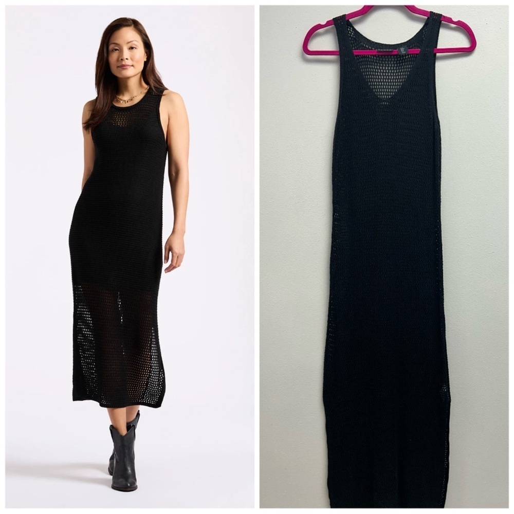 Crotchet Open Knit Sleeveless Maxi Dress Size M Goth Witchy Vampire Mesh Sheer